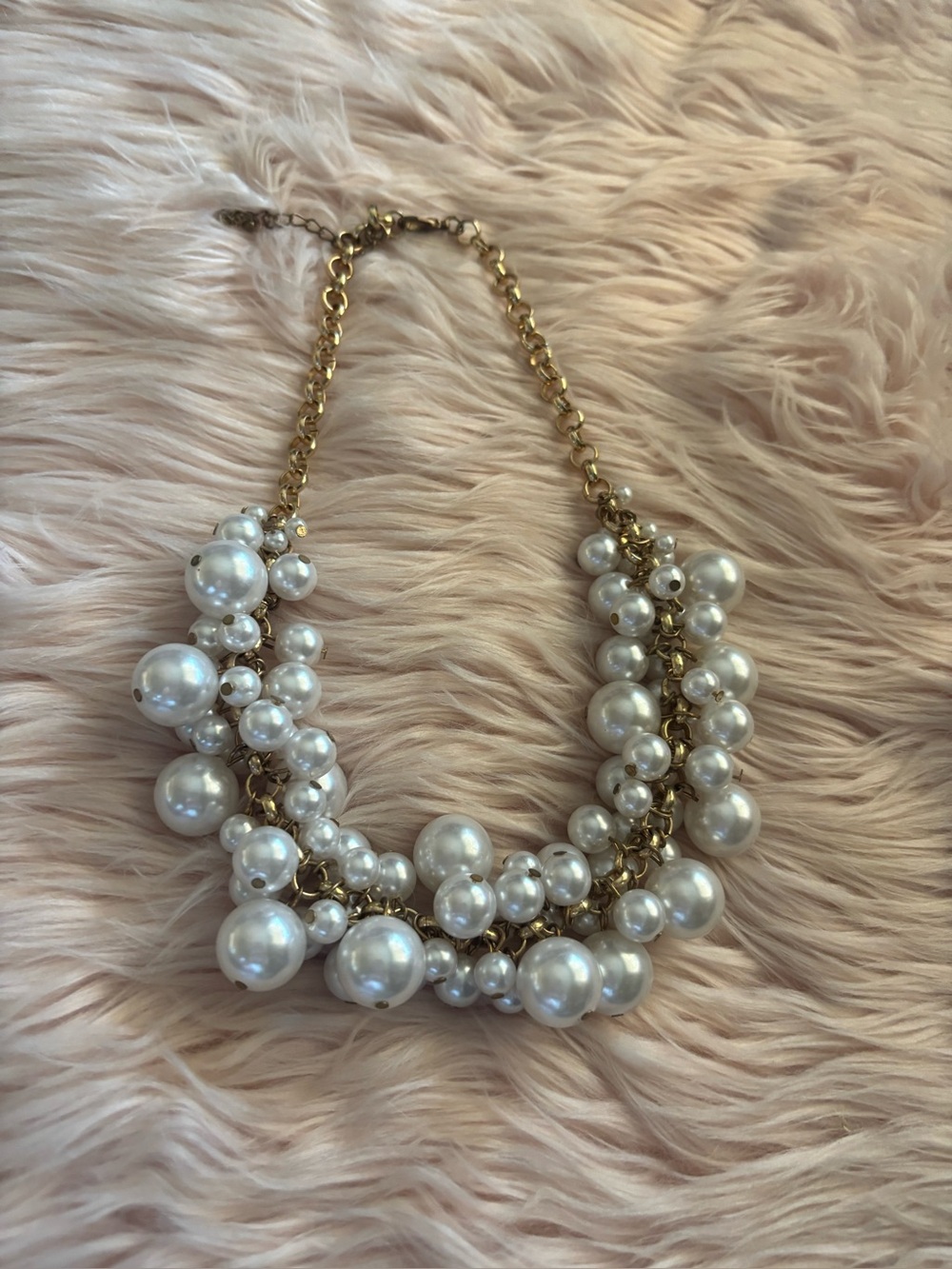 Gold-Tone Pearl Cluster Necklace in White